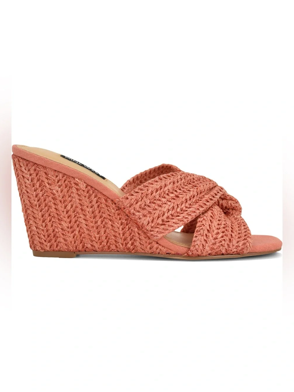 NEW In Box Nine West Nejia Woven Orange Coral Wedge Slide Sandals 5 NY Knicks